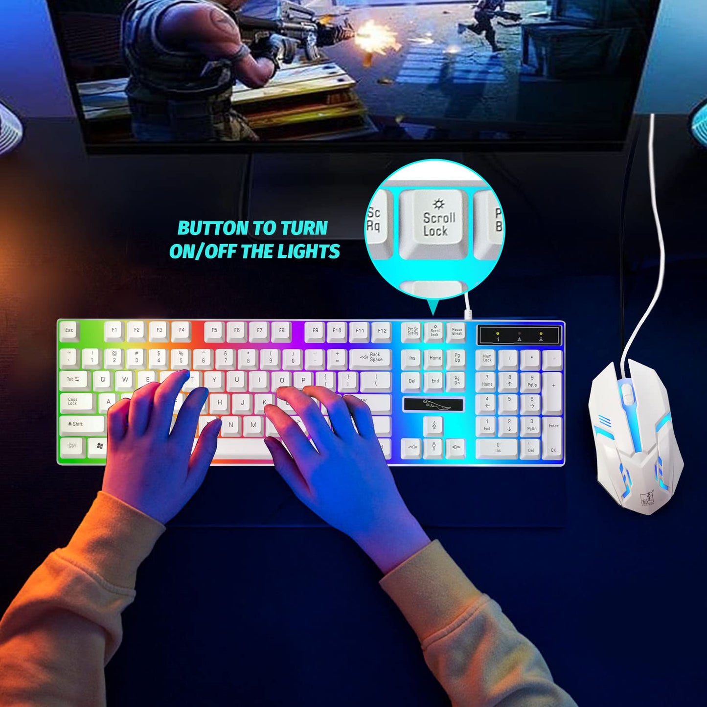 SKY-TOUCH Computer Gaming Keyboard and Mouse Combo, White