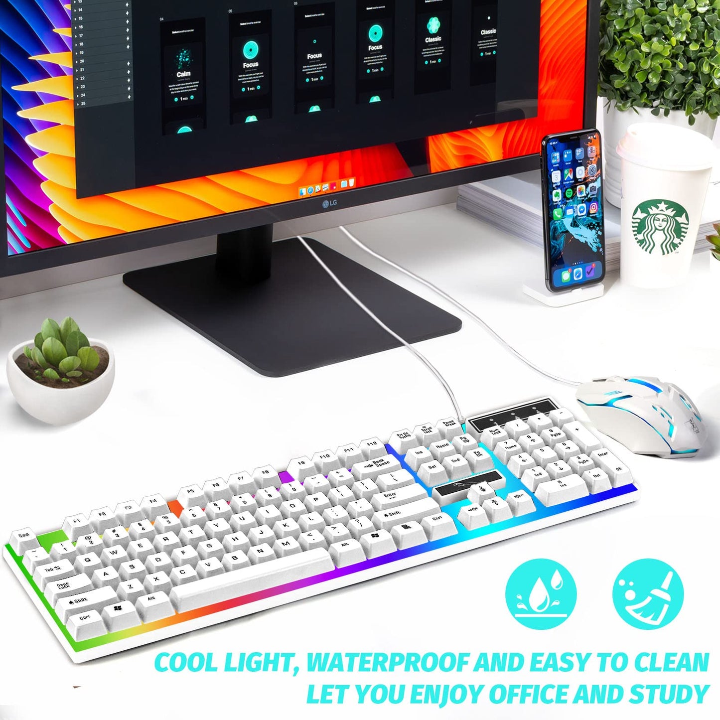 SKY-TOUCH Computer Gaming Keyboard and Mouse Combo, White