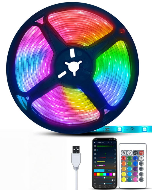 SKY-TOUCH LED Strips Lights 5M with Remote, Led Lights Strip Music Sync, Flexible RGB Color Changing Led Lights Kit for Bedroom, DIY Color Options LED Strip for Home Decoration, Bar, Kitchen, Party
