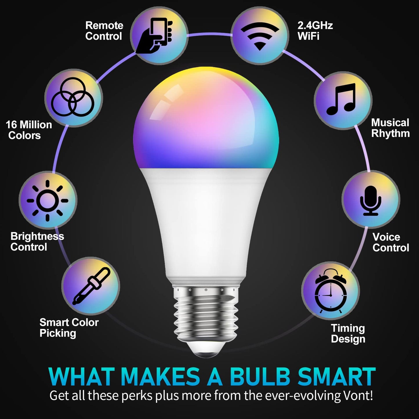 SKY-TOUCH 1 pcs Alexa WiFi Smart Led Bulb E27 Remote RGB Control Color,Multi Color Changing Dimmable Smart Wifi And Bluetooth Compatible Google Home Assistant,AC 190-24V,50/60HZ,10W,2700k-6500K