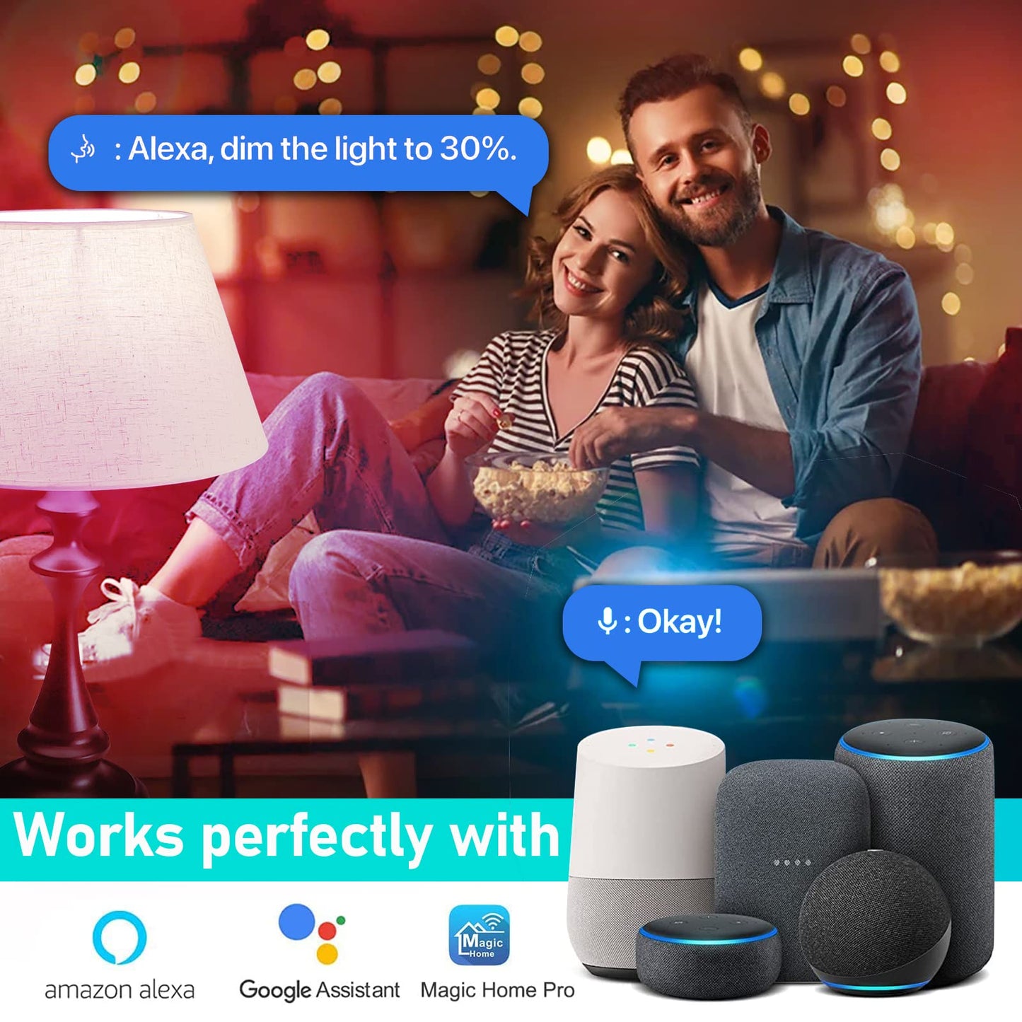 SKY-TOUCH 1 pcs Alexa WiFi Smart Led Bulb E27 Remote RGB Control Color,Multi Color Changing Dimmable Smart Wifi And Bluetooth Compatible Google Home Assistant,AC 190-24V,50/60HZ,10W,2700k-6500K