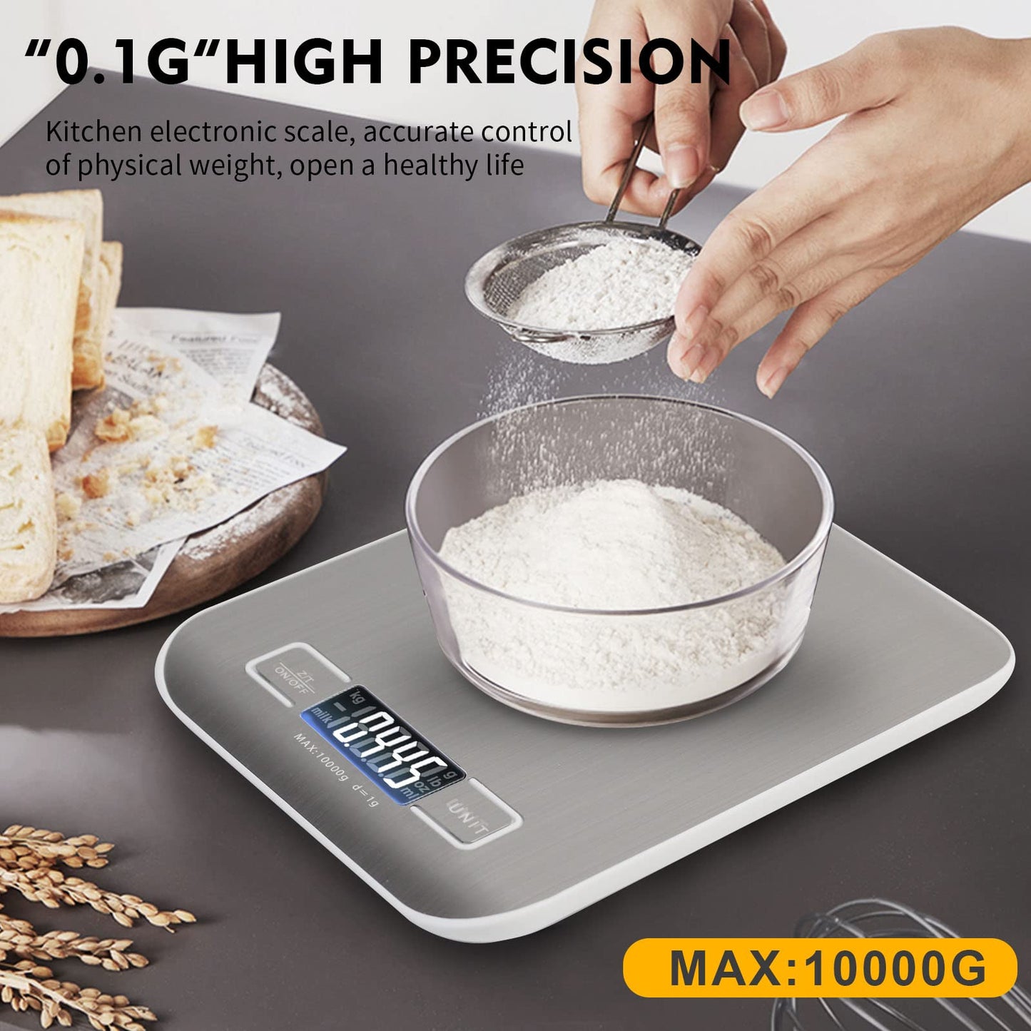 SKY-TOUCH Digital Food Scale Kitchen Scale Slim Stainless Multifunction Scale With LCD Display And Tare Measuring Four Units Of Measure Conversion Batteries Included-Silver