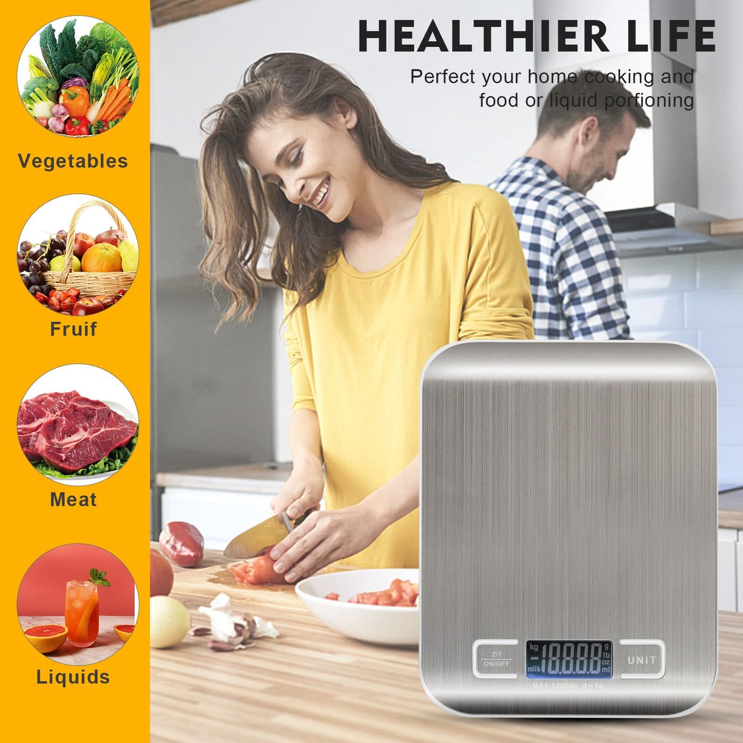 SKY-TOUCH Digital Food Scale Kitchen Scale Slim Stainless Multifunction Scale With LCD Display And Tare Measuring Four Units Of Measure Conversion Batteries Included-Silver