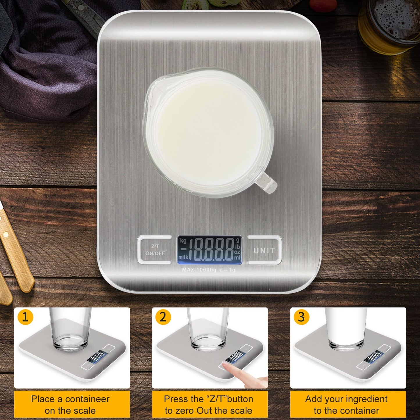SKY-TOUCH Digital Food Scale Kitchen Scale Slim Stainless Multifunction Scale With LCD Display And Tare Measuring Four Units Of Measure Conversion Batteries Included-Silver