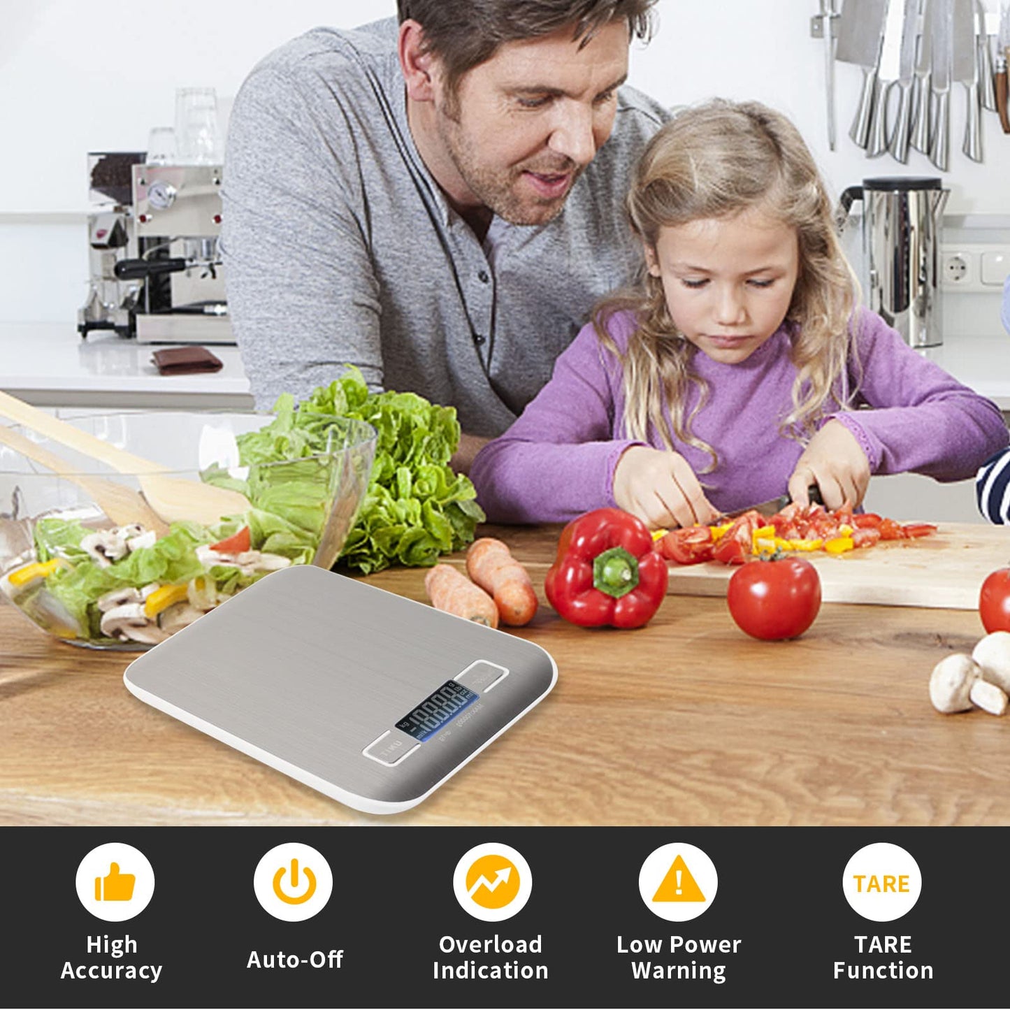 SKY-TOUCH Digital Food Scale Kitchen Scale Slim Stainless Multifunction Scale With LCD Display And Tare Measuring Four Units Of Measure Conversion Batteries Included-Silver