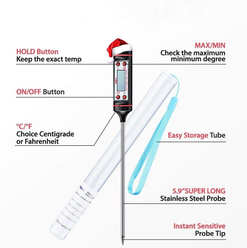 Sky-Touch Sincher Meat Thermometer, Cooking Thermometer With Instant Read, Lcd Screen, Hold Function For Kitchen Food Smoker Grill Bbq Meat Candy Milk Water