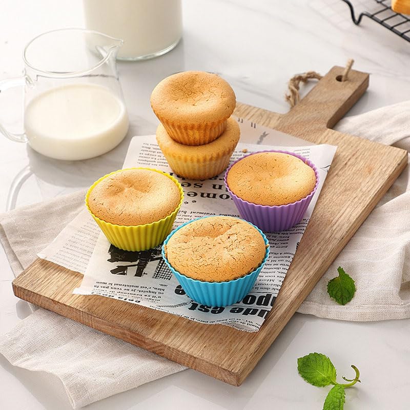 SKY-TOUCH Silicone Cupcake Liners 12Pcs, Baking Cups Non-Stick Cake Muffin Chocolate Cupcake Liner Baking Cup Mold, Multicolor