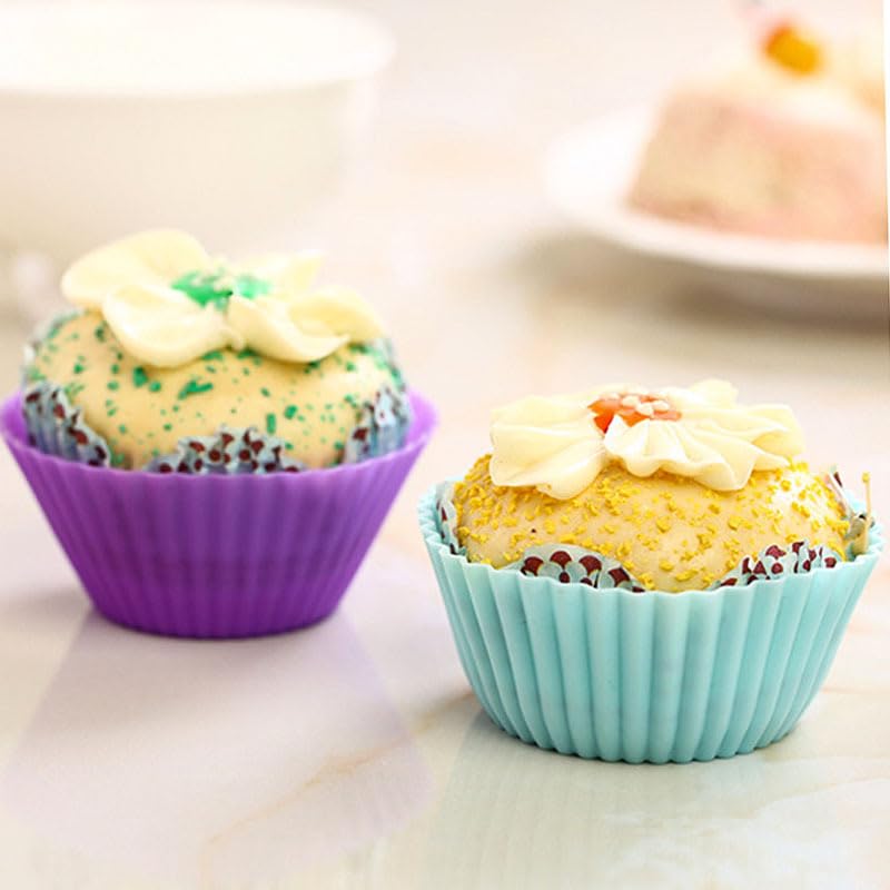 SKY-TOUCH Silicone Cupcake Liners 12Pcs, Baking Cups Non-Stick Cake Muffin Chocolate Cupcake Liner Baking Cup Mold, Multicolor