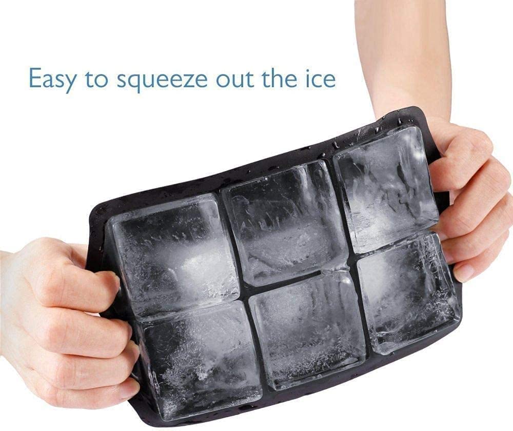 SKY-TOUCH Ice Cube Trays Silicone Set of 2, Sphere Round Ice Ball Maker and Large Square Ice Cube Mold,Black