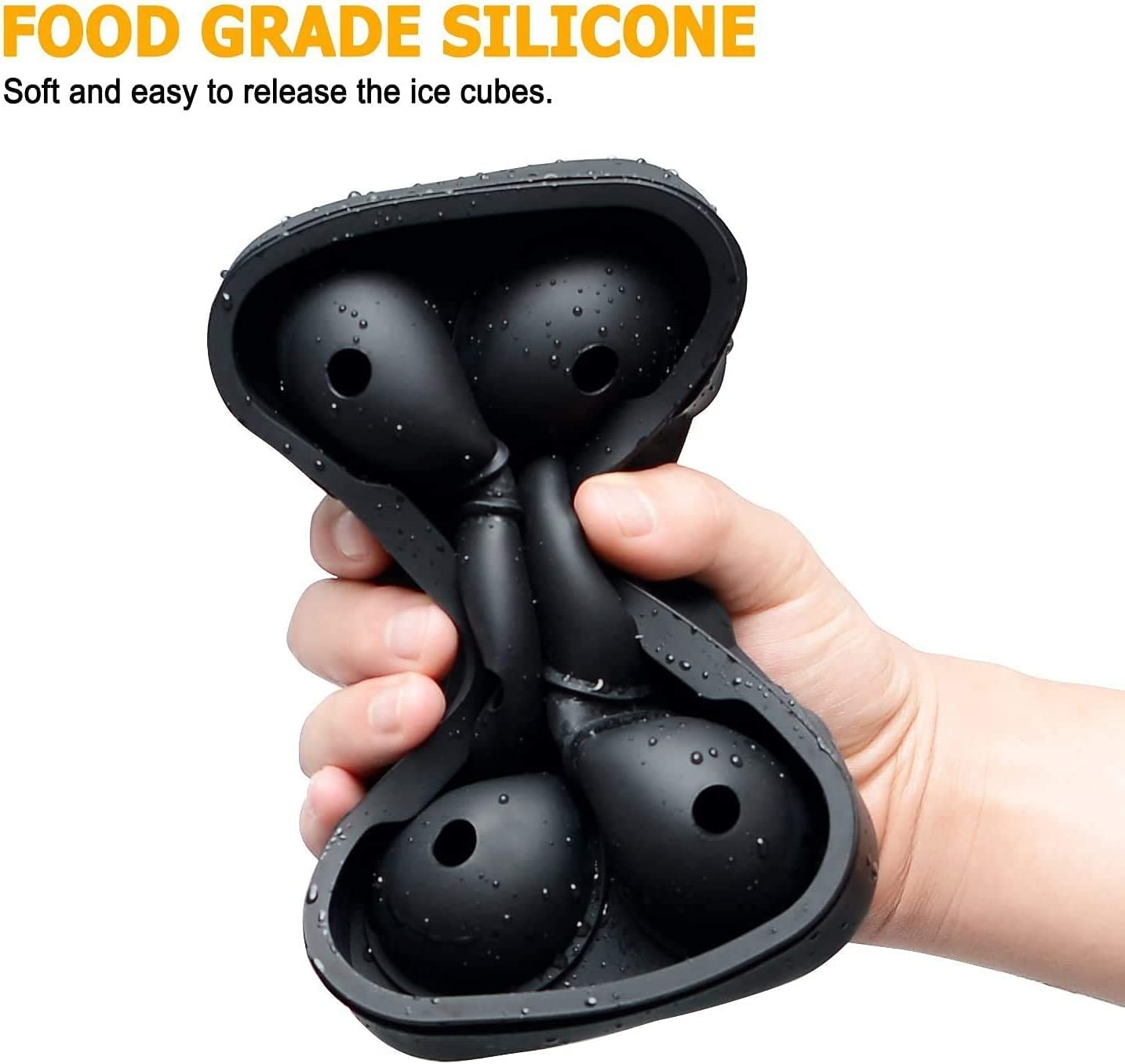 SKY-TOUCH Ice Cube Trays Silicone Set of 2, Sphere Round Ice Ball Maker and Large Square Ice Cube Mold,Black
