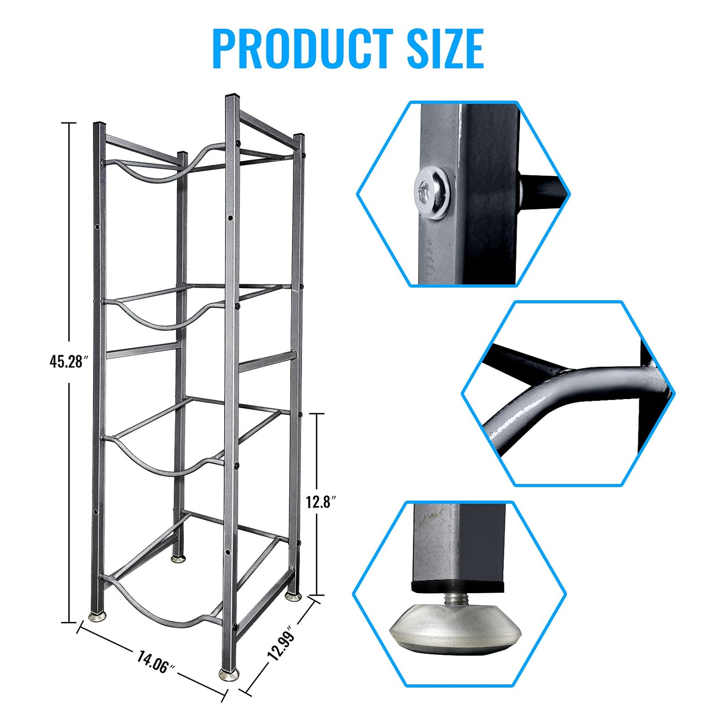 SKY-TOUCH Water Bottle Storage Stand, 4 Tier Water Bottle Holder, 5 Gallons Heavy Duty Water Jug Rack for Kitchen Home and Office Easy To Assemble
