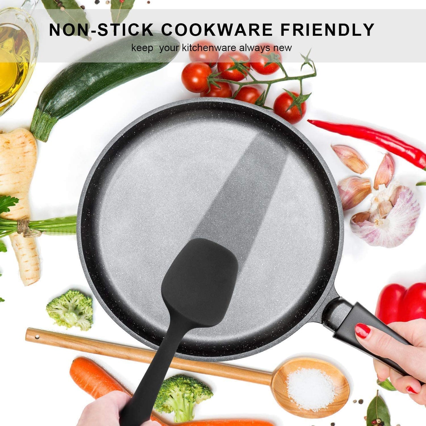 SKY-TOUCH Silicone Spatula Set - 6 Piece Non-Stick Rubber Spatula Set, Heat-Resistant Spatula Kitchen Utensils Set For Cooking, Baking And Mixing