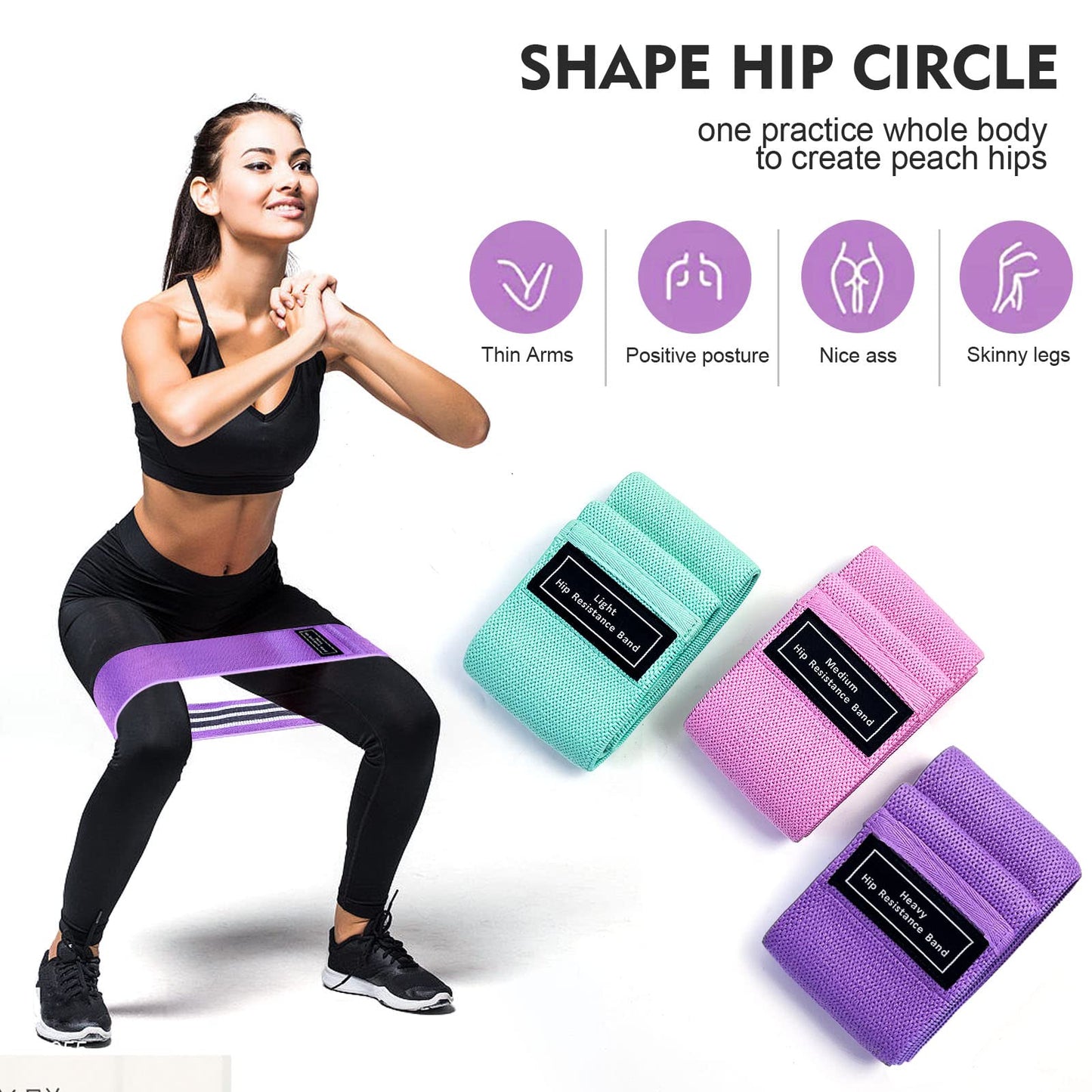 SKY-TOUCH Fabric Resistance Bands, Non-Slip Elastic Workout Bands for Hips, Legs, Glutes, and Thighs, Thick Wide Fitness Loops, Set of 3, Multicolor