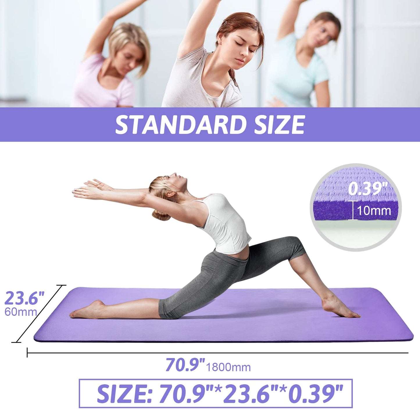 SKY-TOUCH Yoga Mat Non Slip, Yoga Mat with Strap Included 10mm Thick Exercise Mat Ideal for HiiT, Pilates, Yoga and Many Other Home Workouts