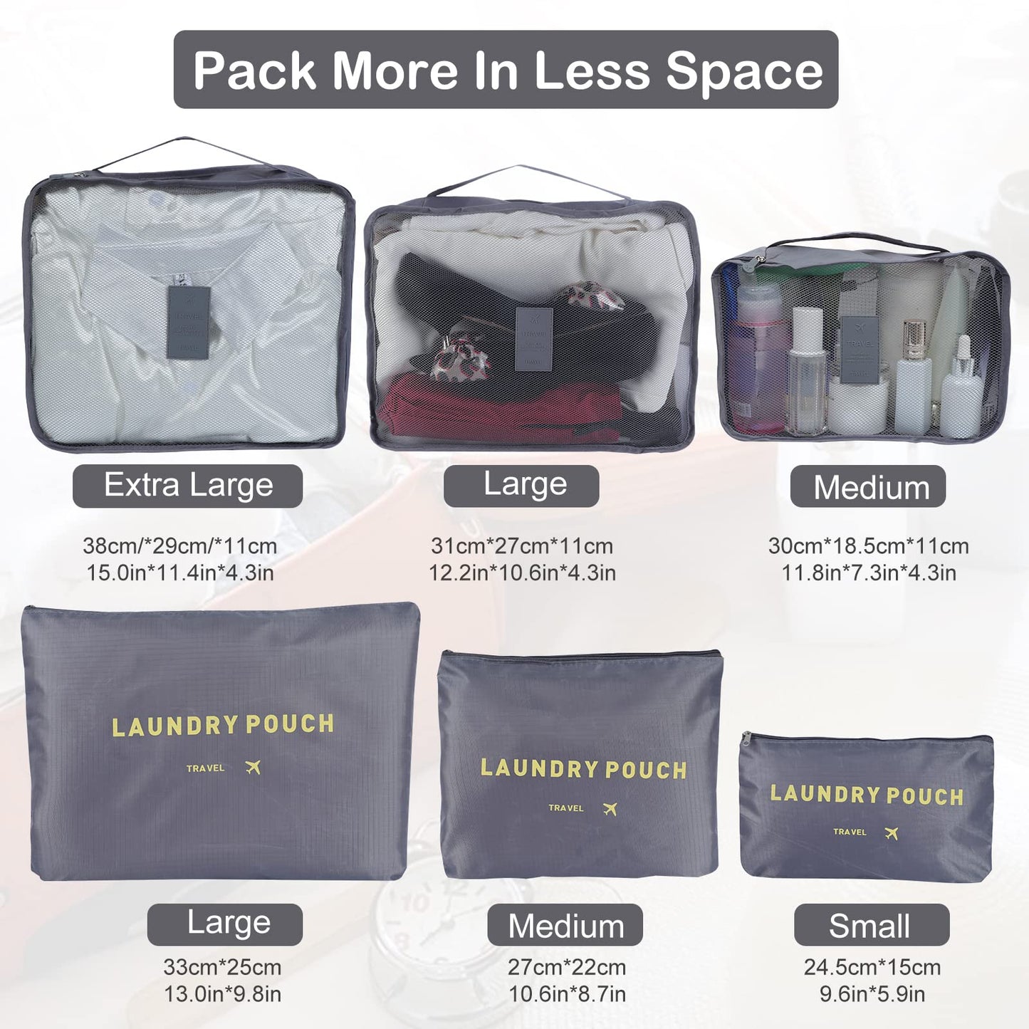 SKY-TOUCH 6-Piece Travel Luggage Organizer Set, Waterproof Packing Cubes and Laundry Bags, Travel Accessories,