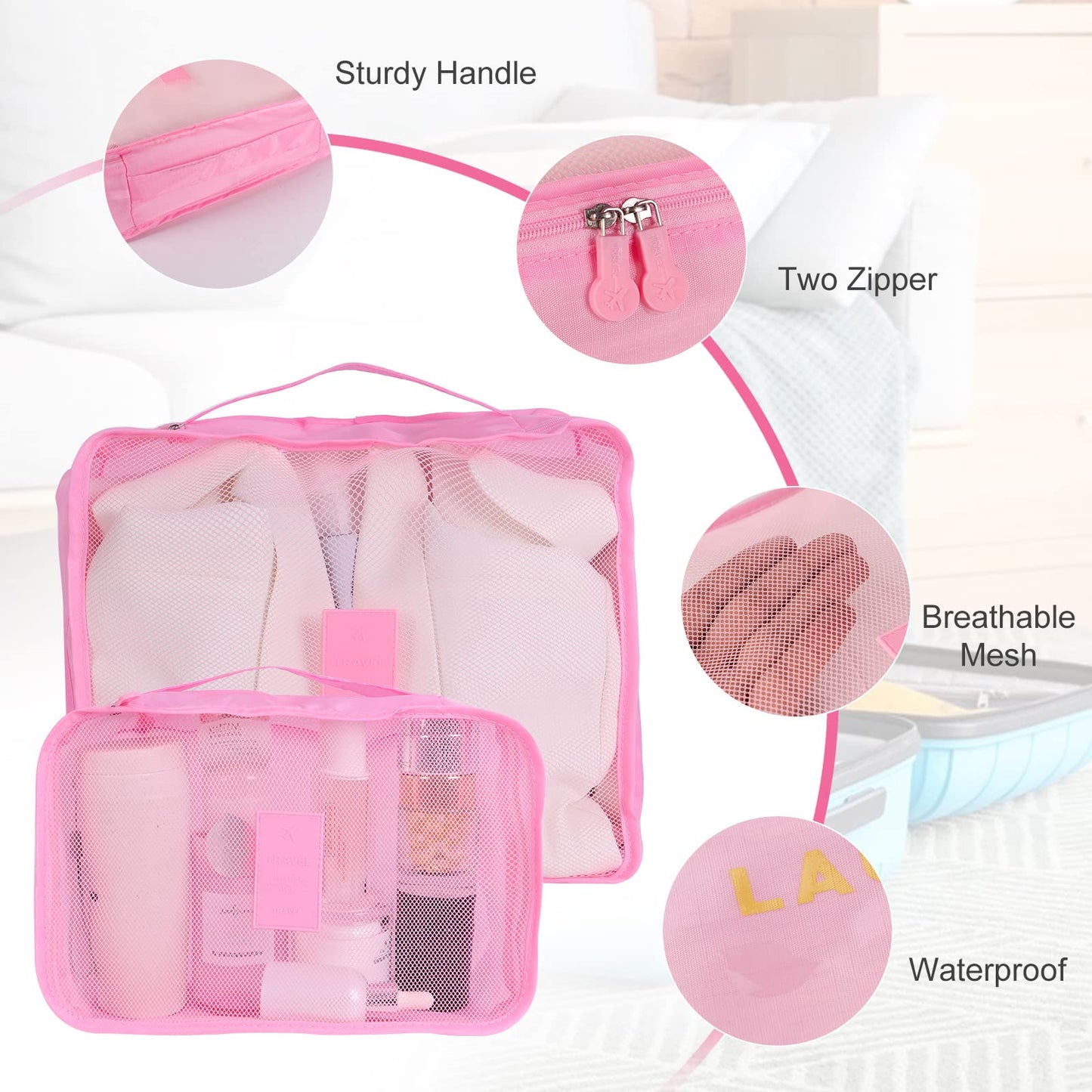 SKY-TOUCH 6-Piece Travel Luggage Organizer Set, Waterproof Packing Cubes and Laundry Bags, Travel Accessories,