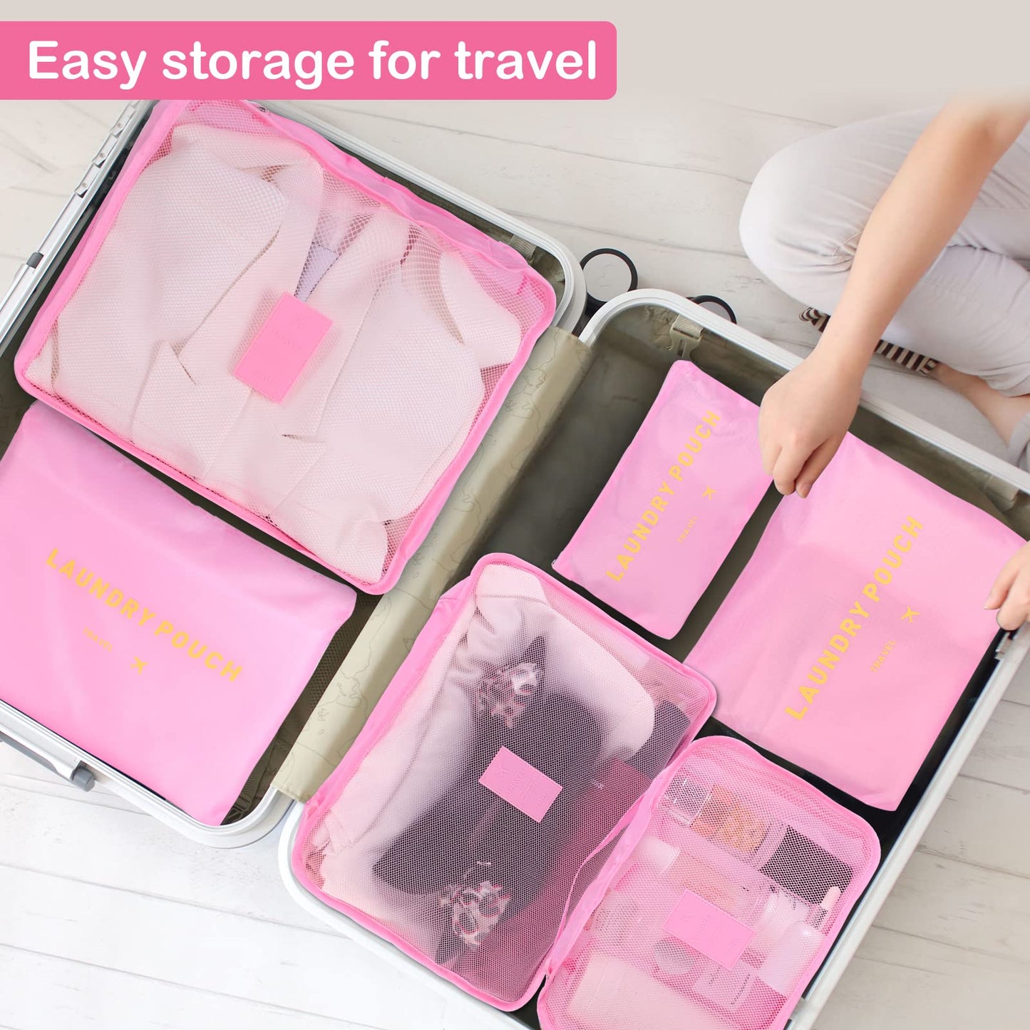 SKY-TOUCH 6-Piece Travel Luggage Organizer Set, Waterproof Packing Cubes and Laundry Bags, Travel Accessories,