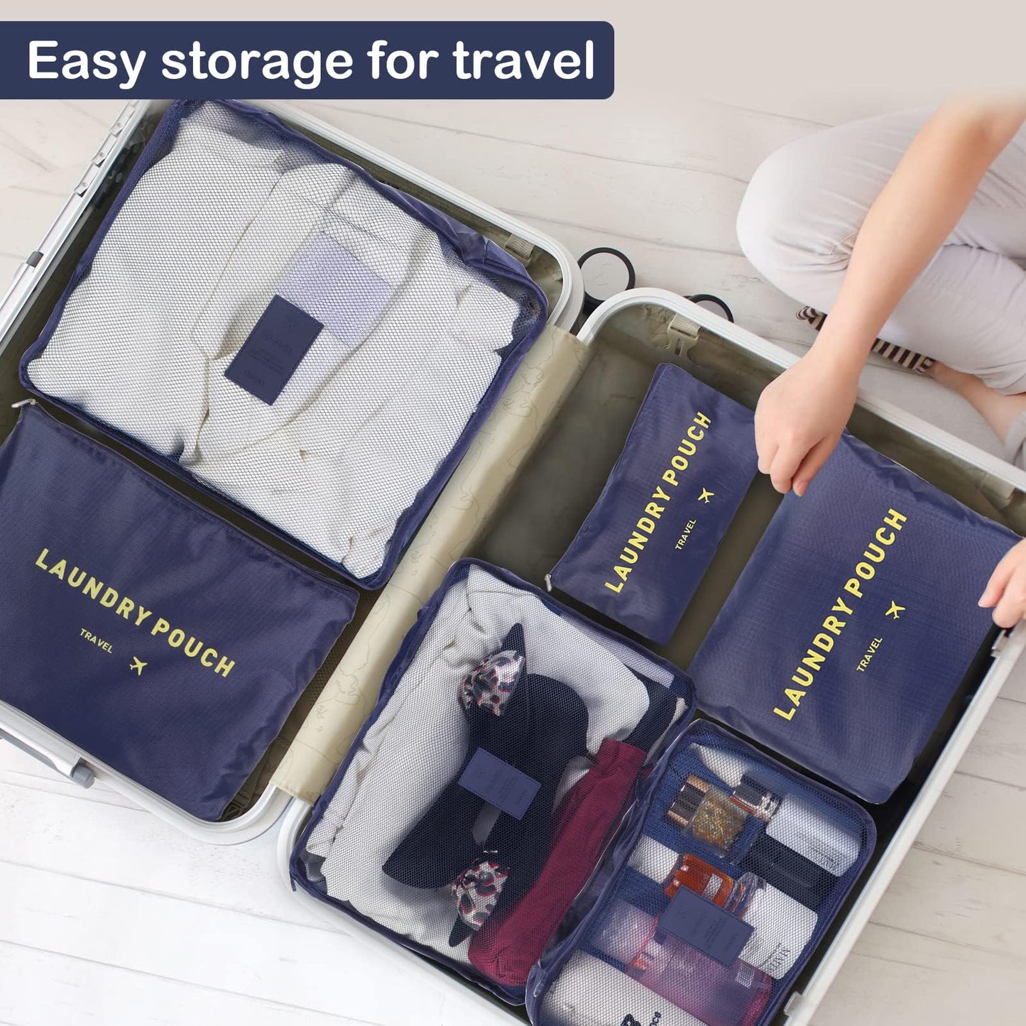 SKY-TOUCH 6-Piece Travel Luggage Organizer Set, Waterproof Packing Cubes and Laundry Bags, Travel Accessories,