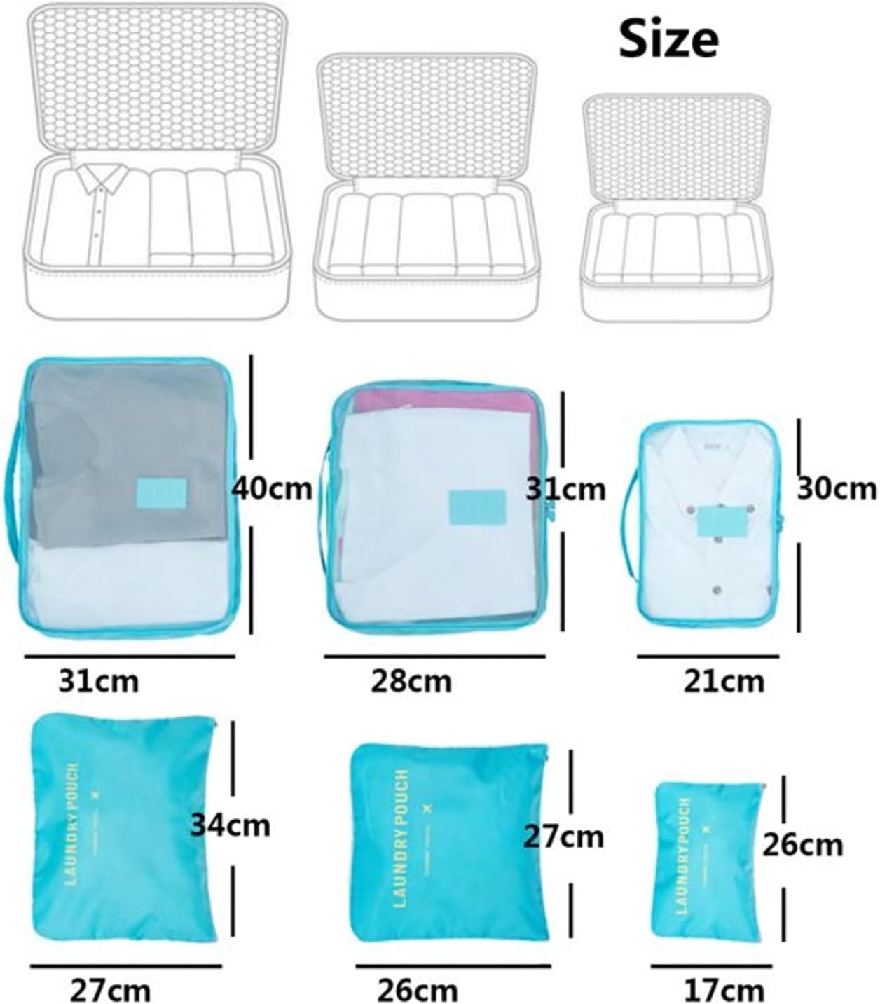 SKY-TOUCH 6-Piece Travel Luggage Organizer Set, Waterproof Packing Cubes and Laundry Bags, Travel Accessories,