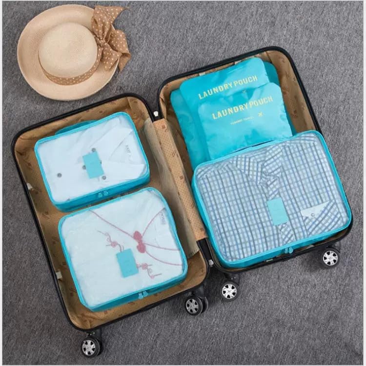 SKY-TOUCH 6-Piece Travel Luggage Organizer Set, Waterproof Packing Cubes and Laundry Bags, Travel Accessories,