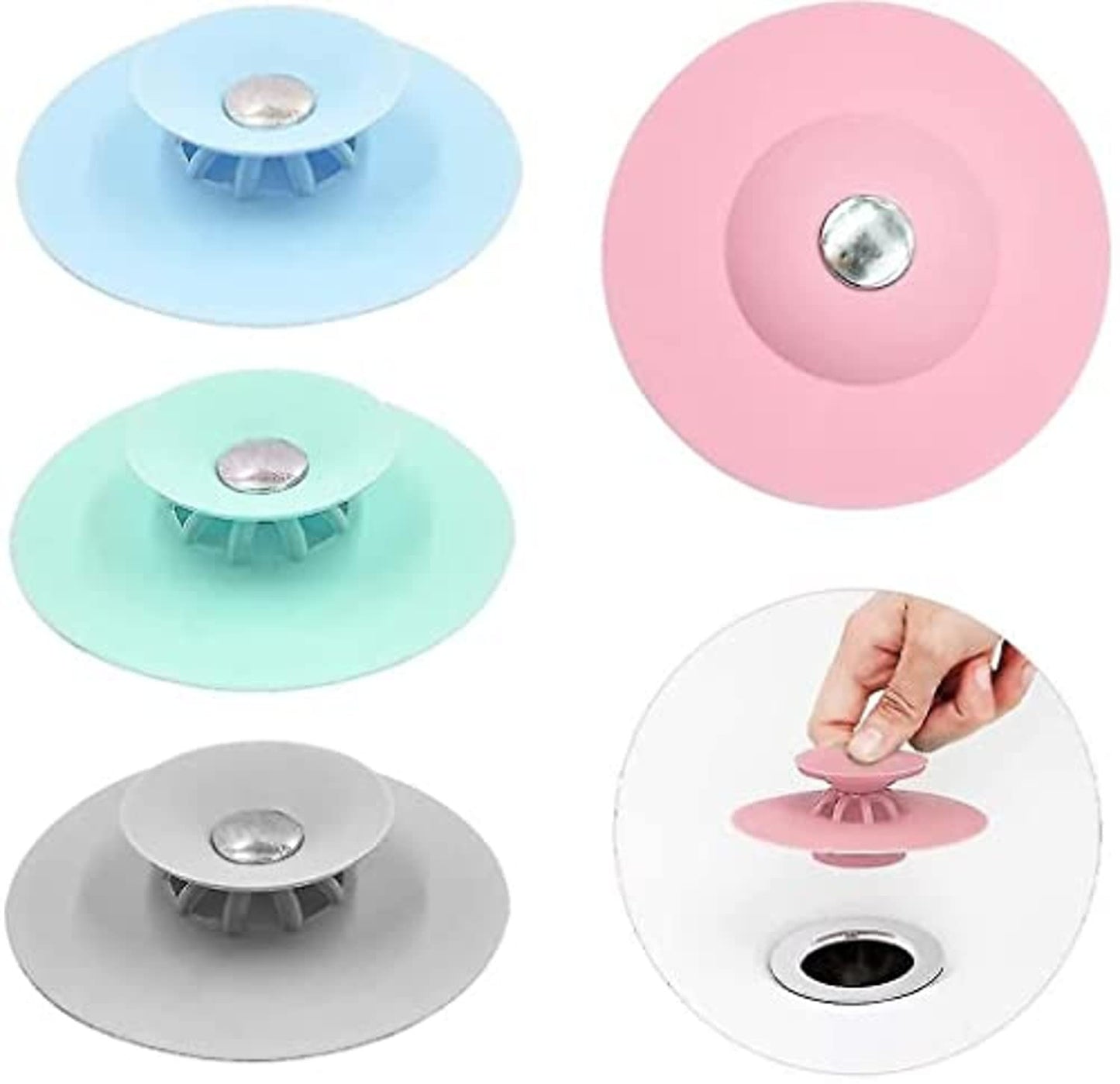SKY-TOUCH 4Pcs Shower Drain Stopper,Universal Bathtub Stopper Plug Cover,2-in-1 Strainers Silicone Bathtub Drain Cover and Strainer Protector for Floor, Laundry, Kitchen and Bathroom