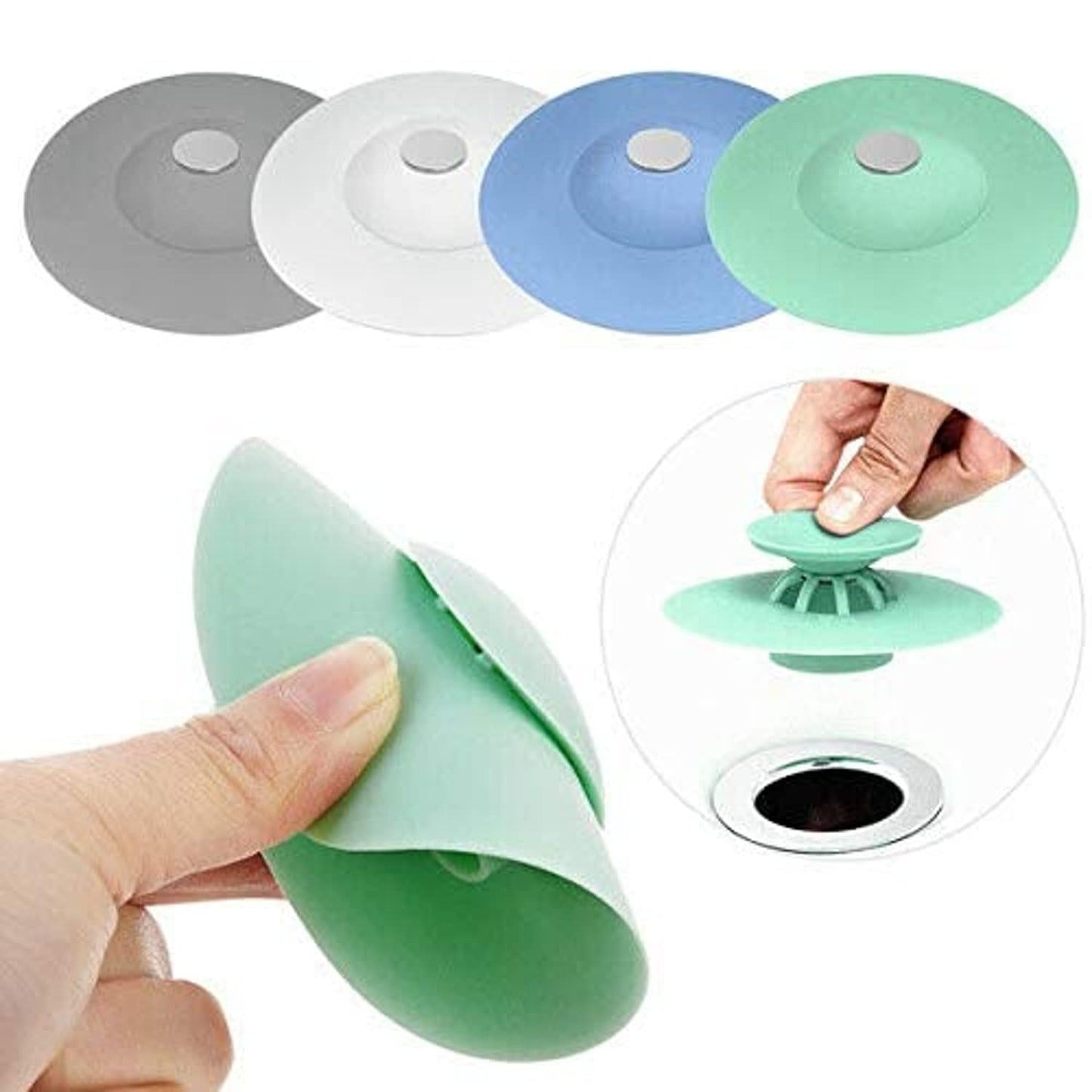 SKY-TOUCH 4Pcs Shower Drain Stopper,Universal Bathtub Stopper Plug Cover,2-in-1 Strainers Silicone Bathtub Drain Cover and Strainer Protector for Floor, Laundry, Kitchen and Bathroom