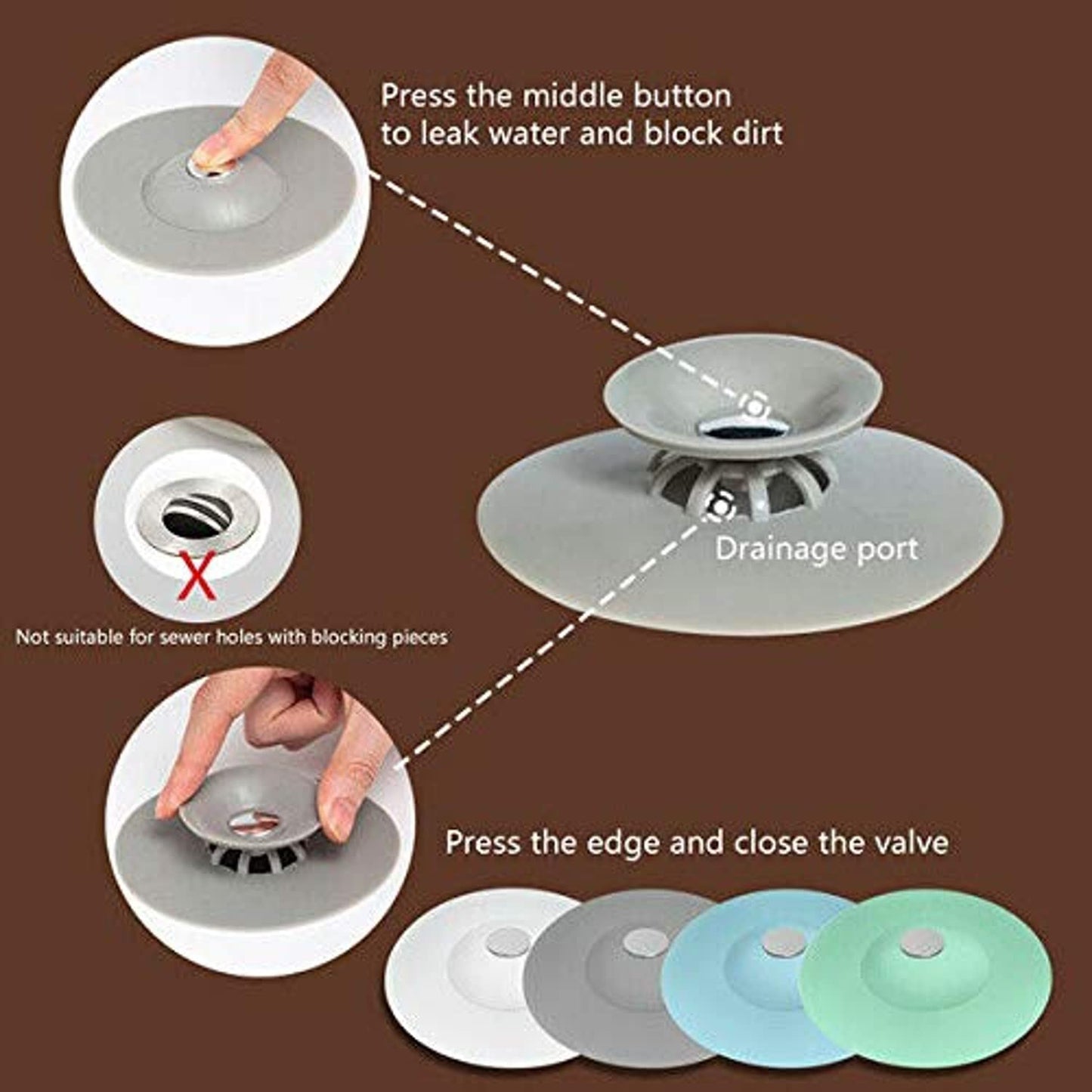 SKY-TOUCH 4Pcs Shower Drain Stopper,Universal Bathtub Stopper Plug Cover,2-in-1 Strainers Silicone Bathtub Drain Cover and Strainer Protector for Floor, Laundry, Kitchen and Bathroom
