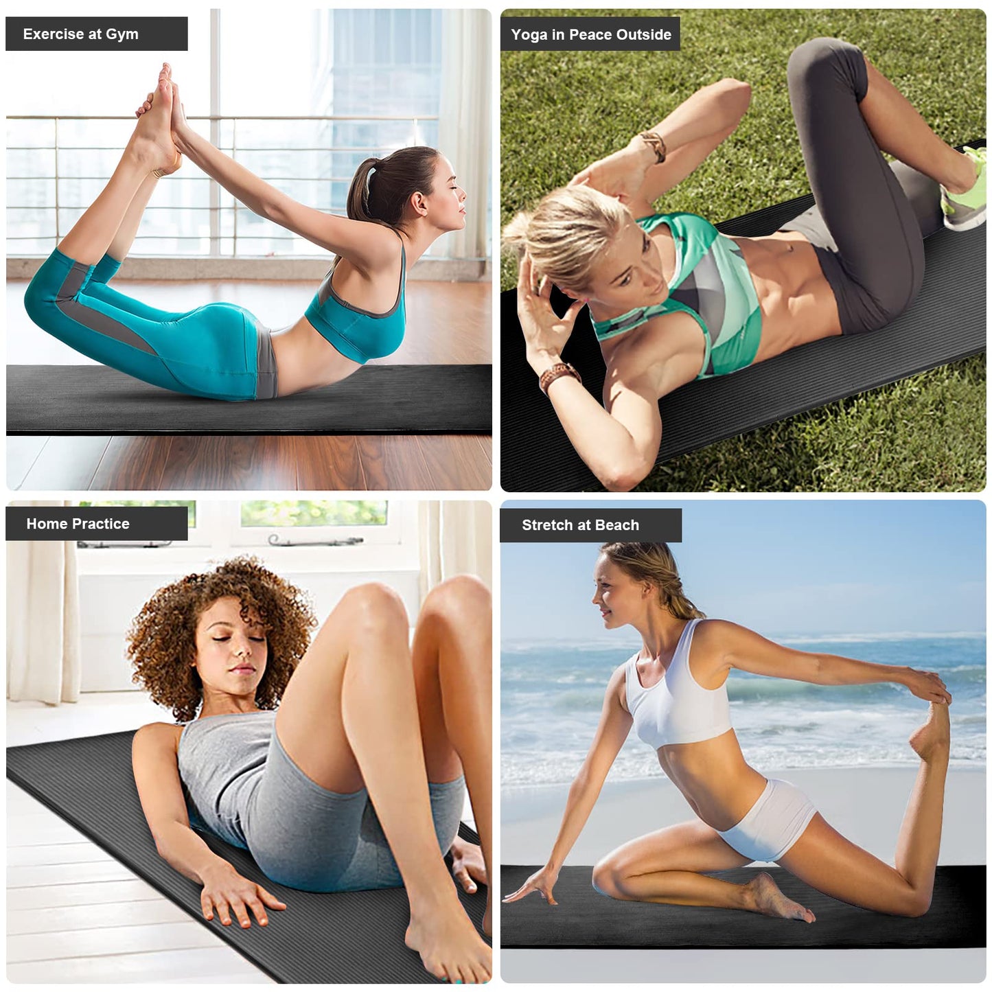 SKY-TOUCH Yoga Mat Non Slip, Yoga Mat with Strap Included 10mm Thick Exercise Mat Ideal for HiiT, Pilates, Yoga and Many Other Home Workouts