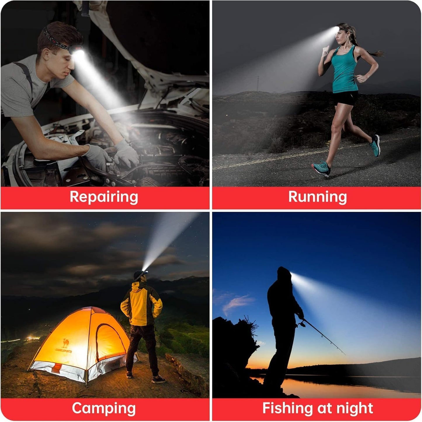 SKY-TOUCH LED Head Torch, 800 Lumen Ultra-Light Bright LED Rechargeable Headlamp with White Red Light, 2-Pack Waterproof Motion Sensor Headlights, 6 Modes for Outdoor Camping Cycling Running Fishing