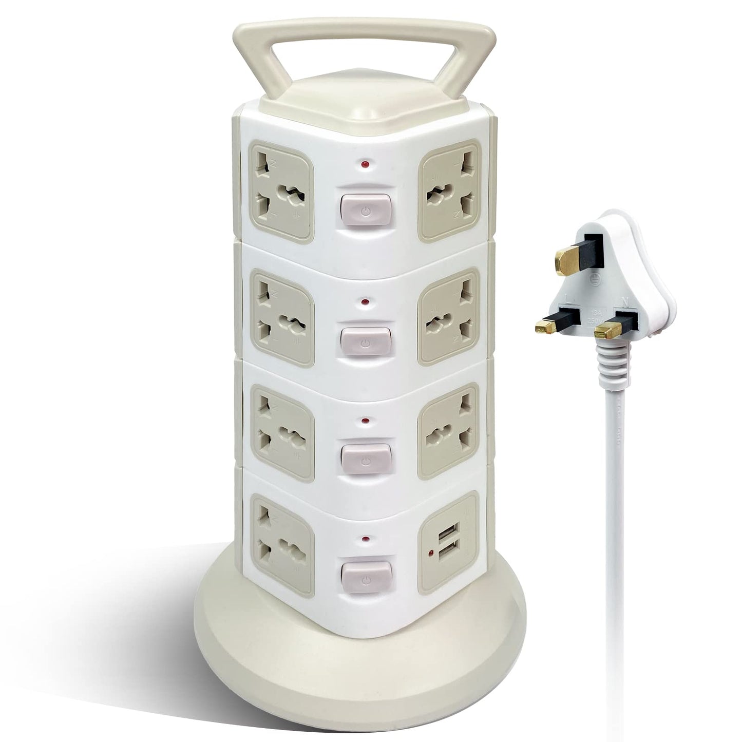 SKY-TOUCH Vertical Tower Power Strip Universal with 14 Charging Multi Plugs 4 USB Ports, Electric Charging Station Surge Protector