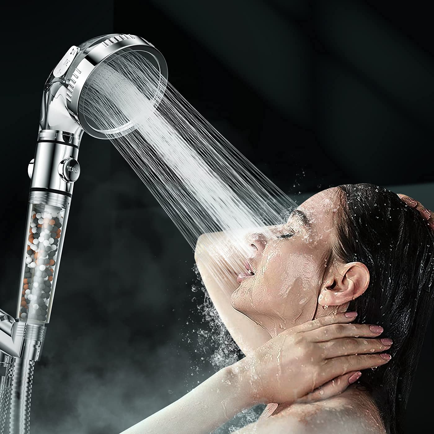 SKY-TOUCH High Pressure Filtered Shower Head For Hard Water And Filtering Impurities, Hand Held Shower Head With Filter Balls.