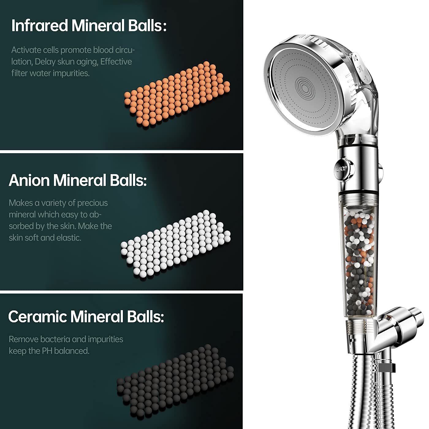 SKY-TOUCH High Pressure Filtered Shower Head For Hard Water And Filtering Impurities, Hand Held Shower Head With Filter Balls.