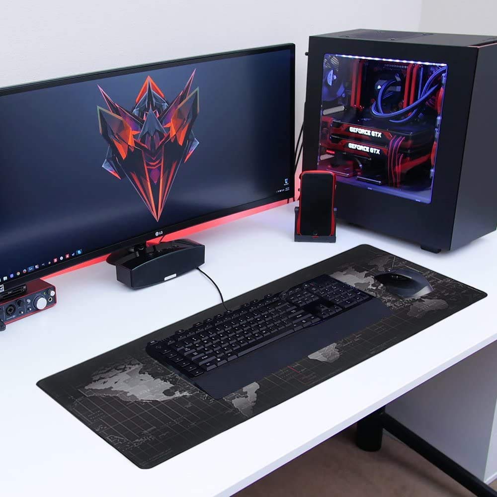 SKY-TOUCH Large Gaming Mouse Pad 900x400mm, World Map Desk Pad Anti-Skid Rubber Base and Stitched Edges, Keyboard Mouse Mat for Gamers, Home, Office and Studio