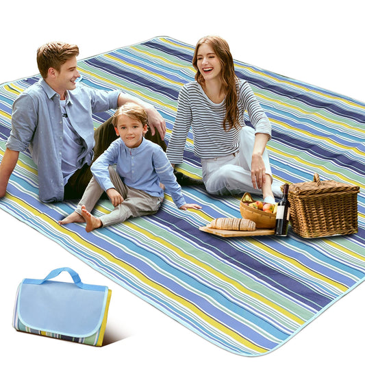 SKY-TOUCH Portable Waterproof Picnic and Beach Blanket, 180x145cm, Green and Blue, Foldable Mat for Outdoor Camping, Park, and Garden