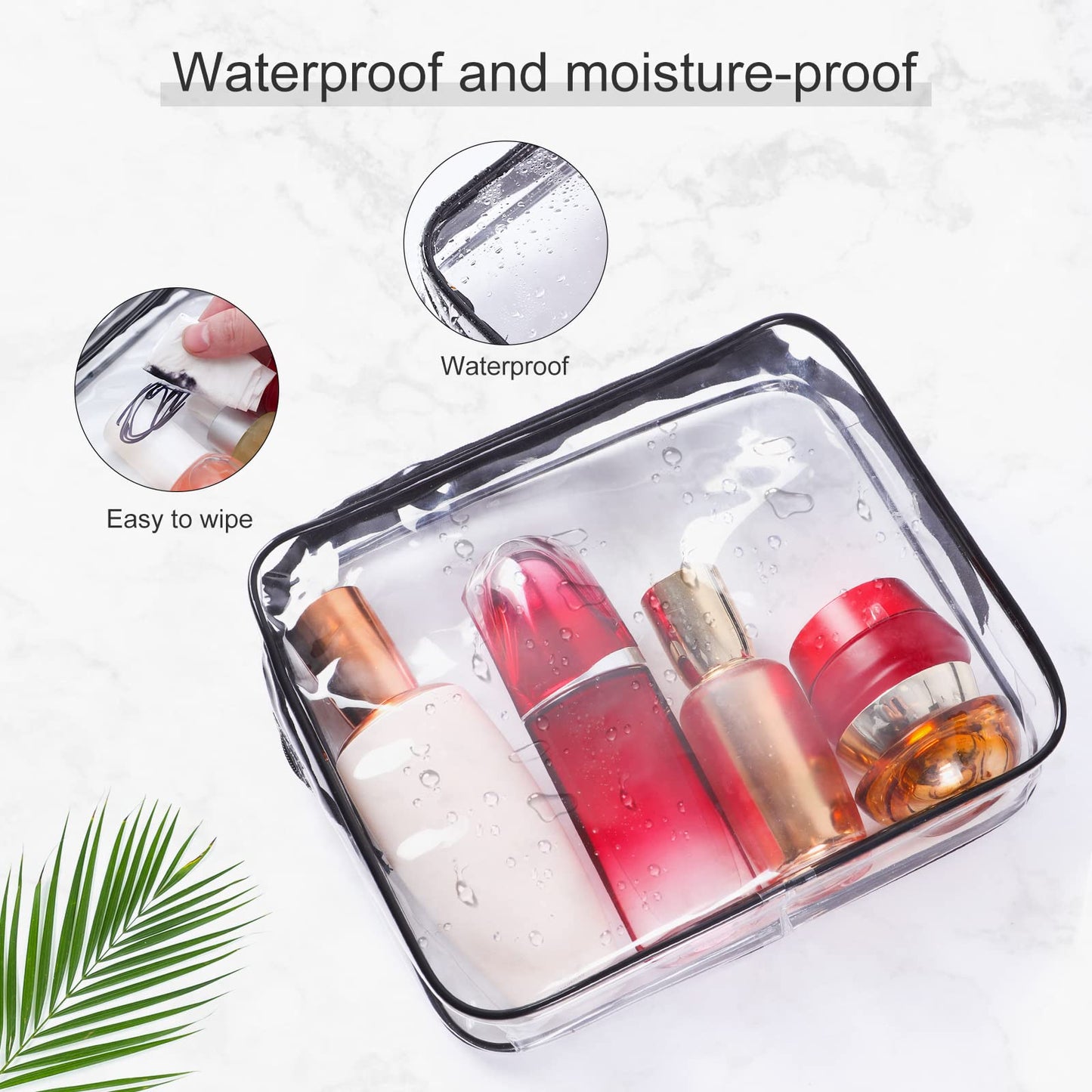 SKY-TOUCH 3-Piece Clear Cosmetic Bag Set, Portable Zippered Toiletry Bags with Carry Handle, Waterproof Travel and Bathroom Storage Pouches, Black