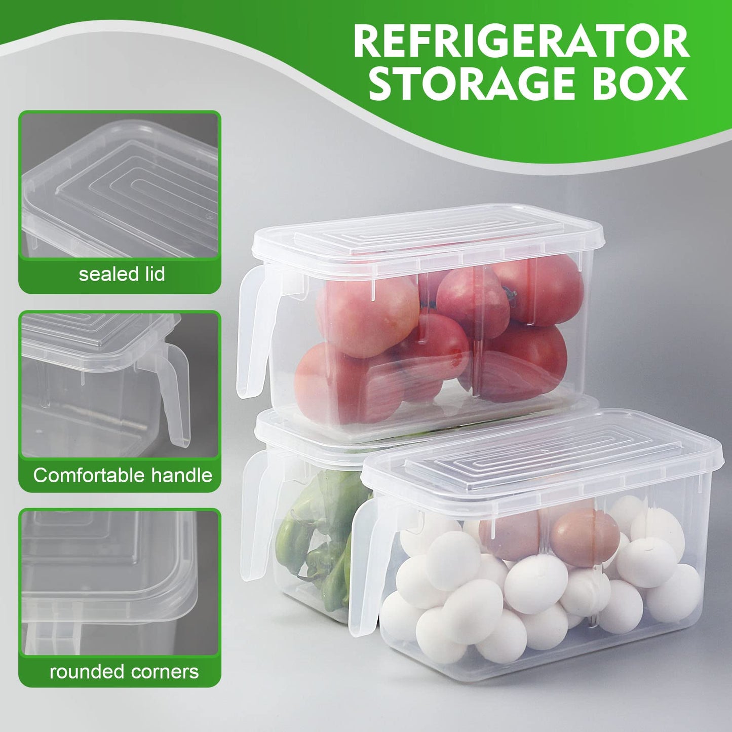 SKY-TOUCH 3 Pieces Fruits and Food Storage Box with Handle, Freezer Safe with Lids, Transparent Storage Food Organizer