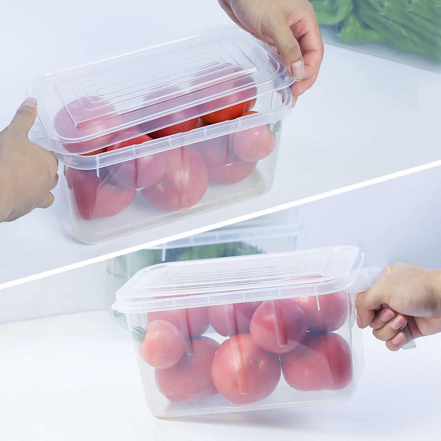 SKY-TOUCH 3 Pieces Fruits and Food Storage Box with Handle, Freezer Safe with Lids, Transparent Storage Food Organizer