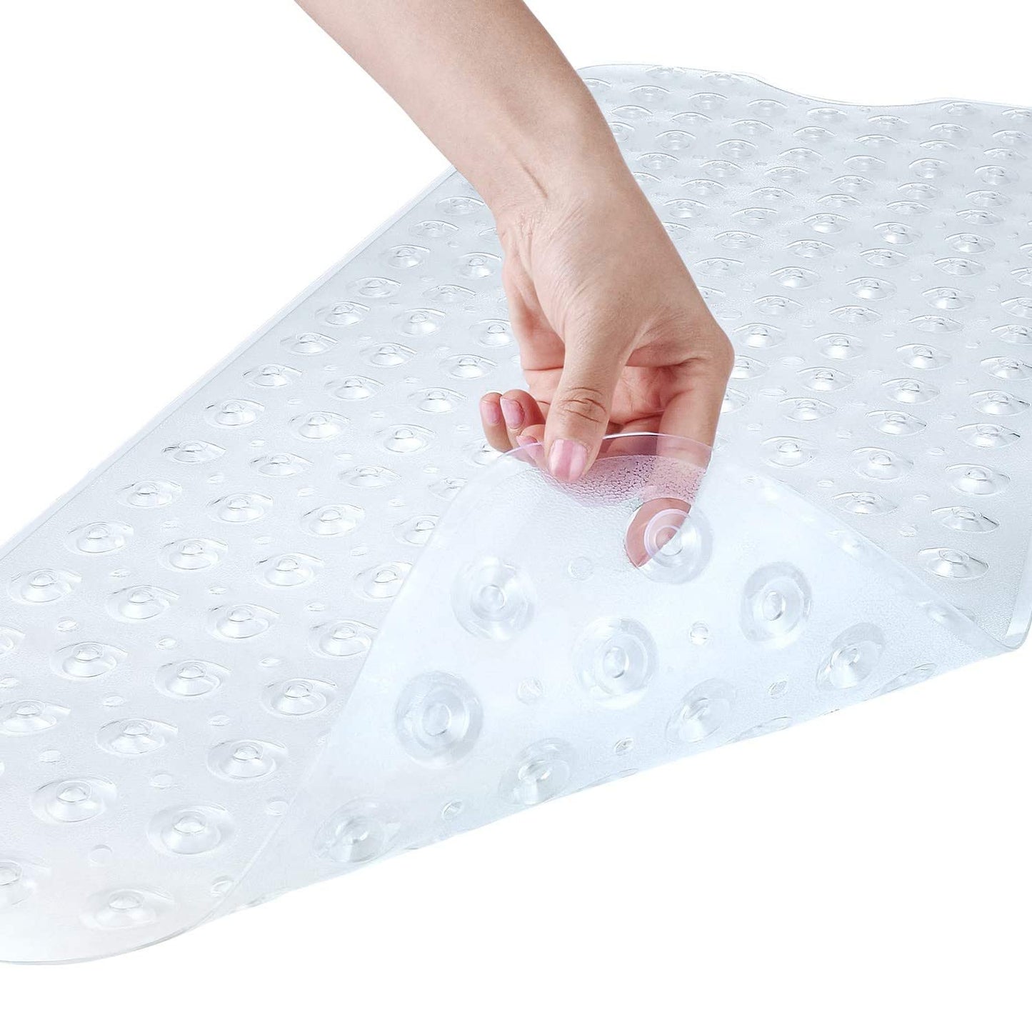 SKY-TOUCH Non-Slip Bathtub & Shower Mat, Extra Large with Suction Cups, Drain Holes, Machine Washable, Clear