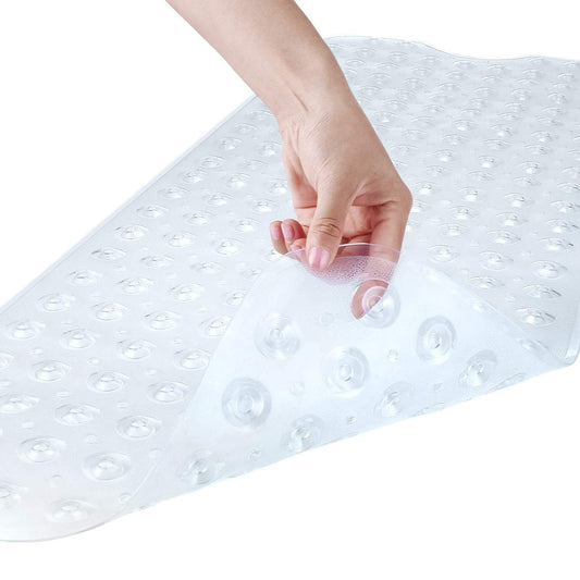 SKY-TOUCH Non-Slip Bathtub & Shower Mat, Extra Large with Suction Cups, Drain Holes, Machine Washable, Clear