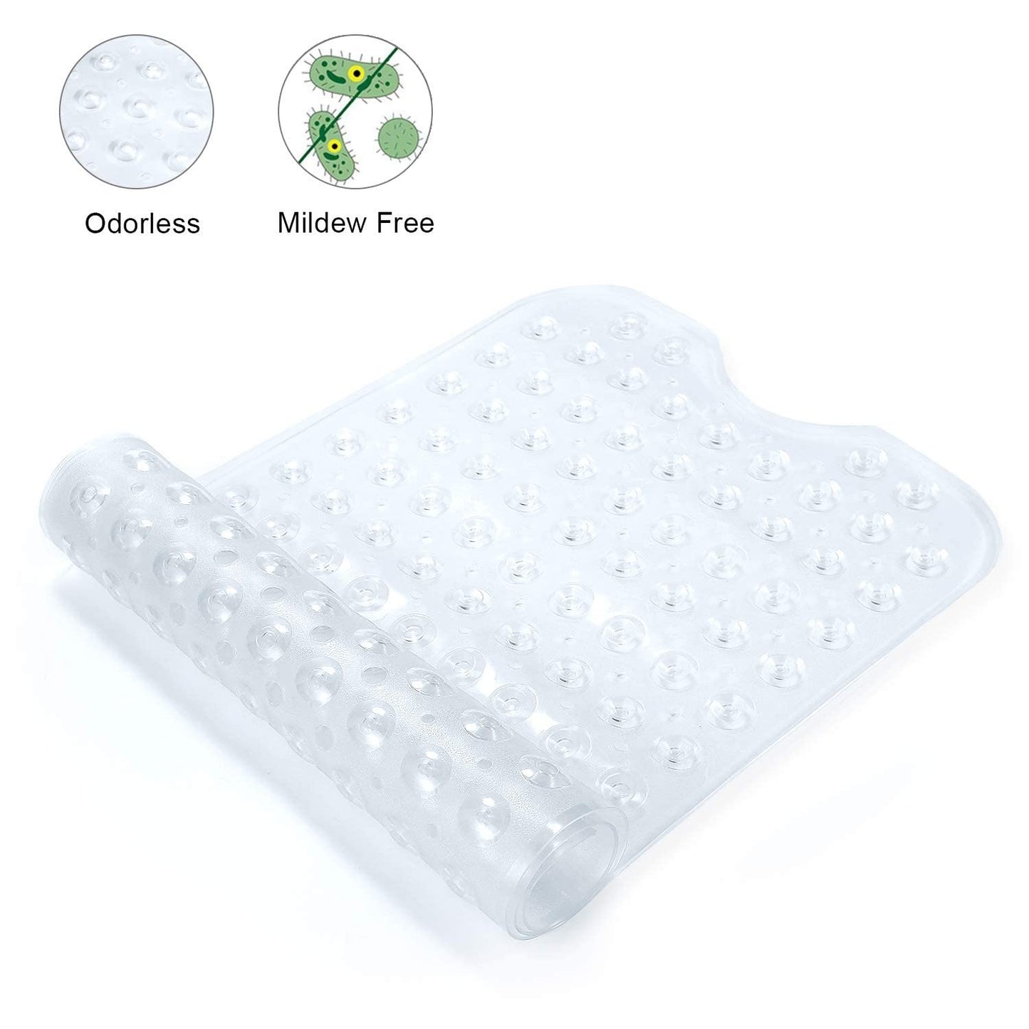 SKY-TOUCH Non-Slip Bathtub & Shower Mat, Extra Large with Suction Cups, Drain Holes, Machine Washable, Clear