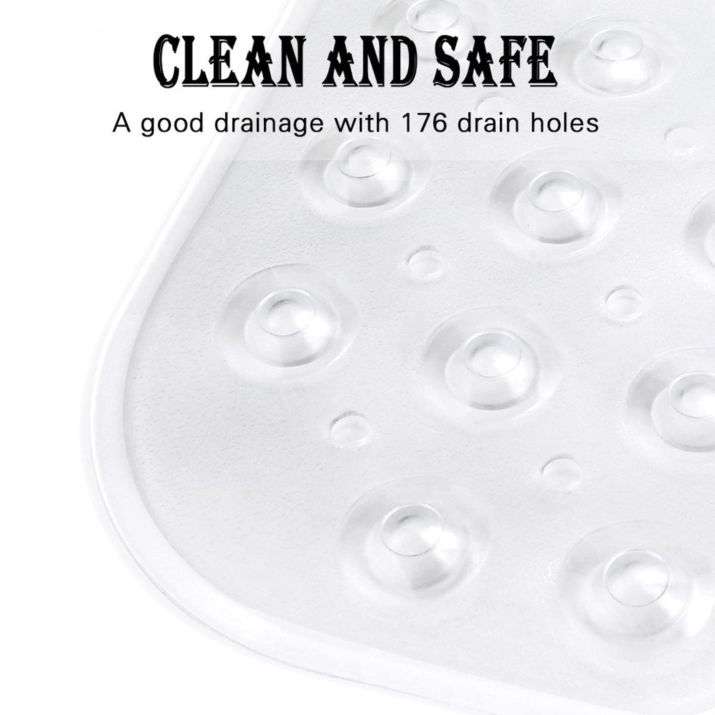 SKY-TOUCH Non-Slip Bathtub & Shower Mat, Extra Large with Suction Cups, Drain Holes, Machine Washable, Clear