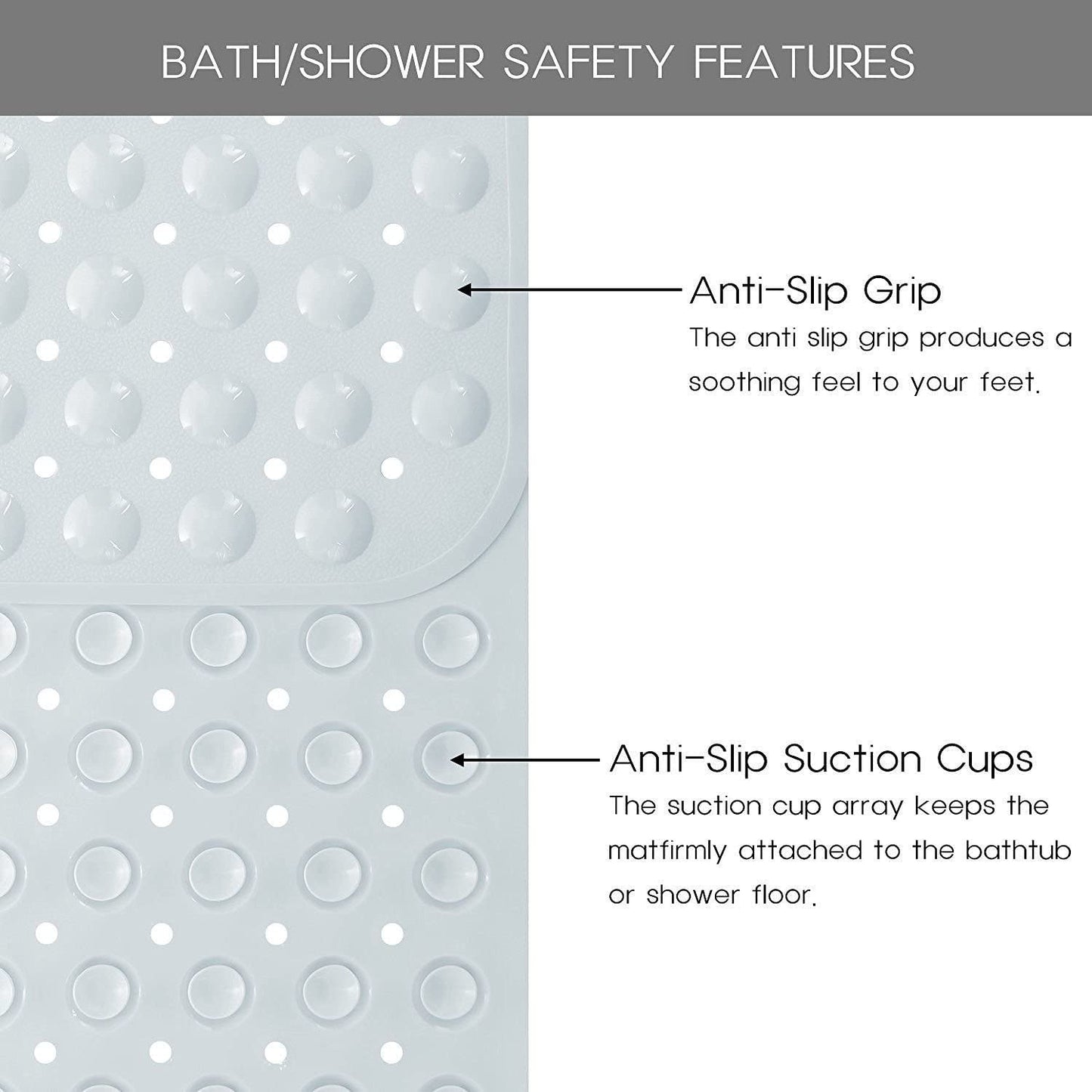 SKY-TOUCH Non-Slip Bathtub & Shower Mat, Extra Large with Suction Cups, Drain Holes, Machine Washable, Clear