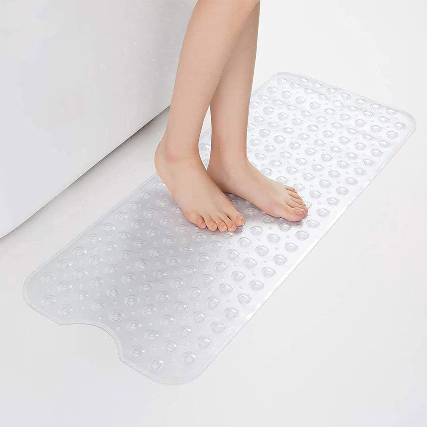 SKY-TOUCH Non-Slip Bathtub & Shower Mat, Extra Large with Suction Cups, Drain Holes, Machine Washable, Clear