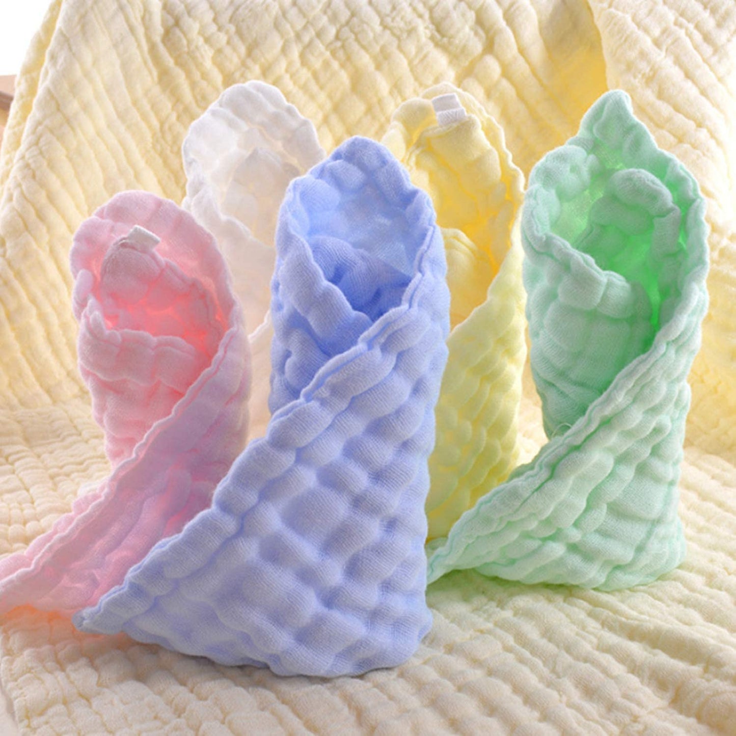SKY-TOUCH 5pcs Muslin Baby Washcloths and Towels, Natural Organic Cotton Baby Washcloths, Soft Newborn Baby Towel and Muslin Washcloth for Sensitive Skin