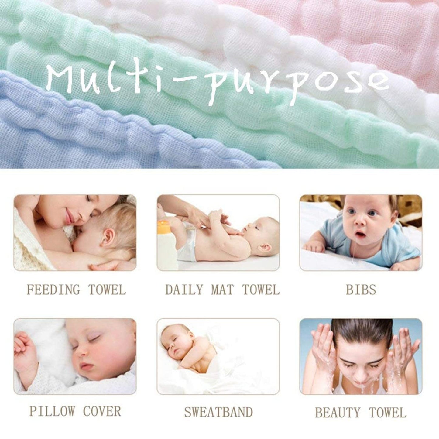 SKY-TOUCH 5pcs Muslin Baby Washcloths and Towels, Natural Organic Cotton Baby Washcloths, Soft Newborn Baby Towel and Muslin Washcloth for Sensitive Skin
