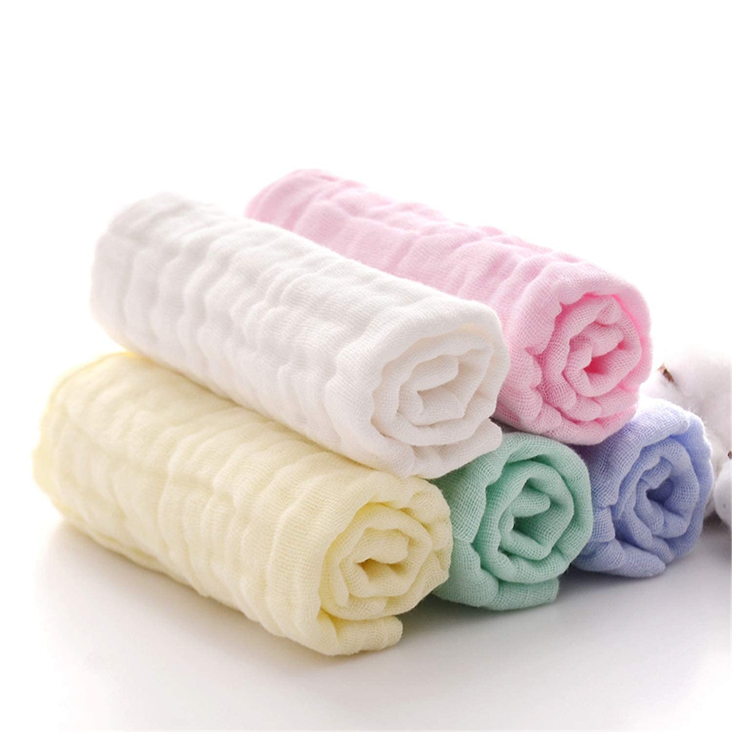 SKY-TOUCH 5pcs Muslin Baby Washcloths and Towels, Natural Organic Cotton Baby Washcloths, Soft Newborn Baby Towel and Muslin Washcloth for Sensitive Skin