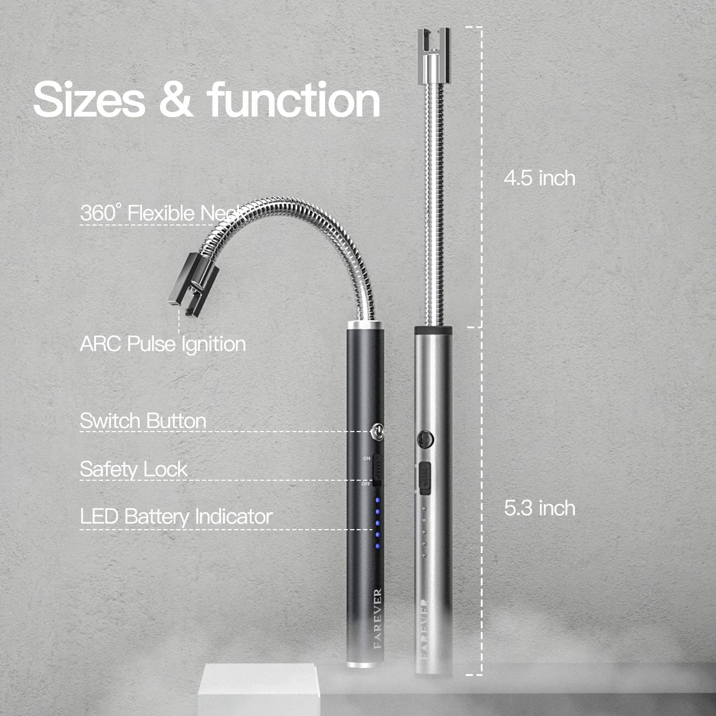 SKY-TOUCH Arc Lighter, Flameless Electronic With LED Battery Indicator, Rechargeable USB Wind & Weatherproof for Kitchen, Barbecue, Candles, Fireworks, Gas Stove, Black