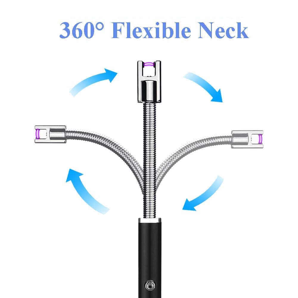 SKY-TOUCH Arc Lighter, Flameless Electronic With LED Battery Indicator, Rechargeable USB Wind & Weatherproof for Kitchen, Barbecue, Candles, Fireworks, Gas Stove, Black