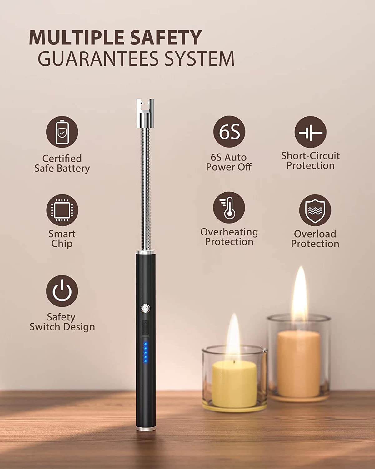 SKY-TOUCH Arc Lighter, Flameless Electronic With LED Battery Indicator, Rechargeable USB Wind & Weatherproof for Kitchen, Barbecue, Candles, Fireworks, Gas Stove, Black