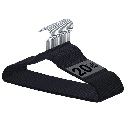 SKY-TOUCH Velvet Hangers 20 Pack - Non-Slip Premium Hangers for Clothes, Felt heavy Duty Coat Hangers with 360° Swivel Hooks for Suits, Jackets, Trousers, Jeans,Black